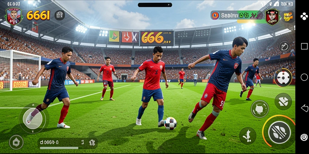 Tangkapan layar utama 666I menampilkan aksi seru pertandingan sepak bola.