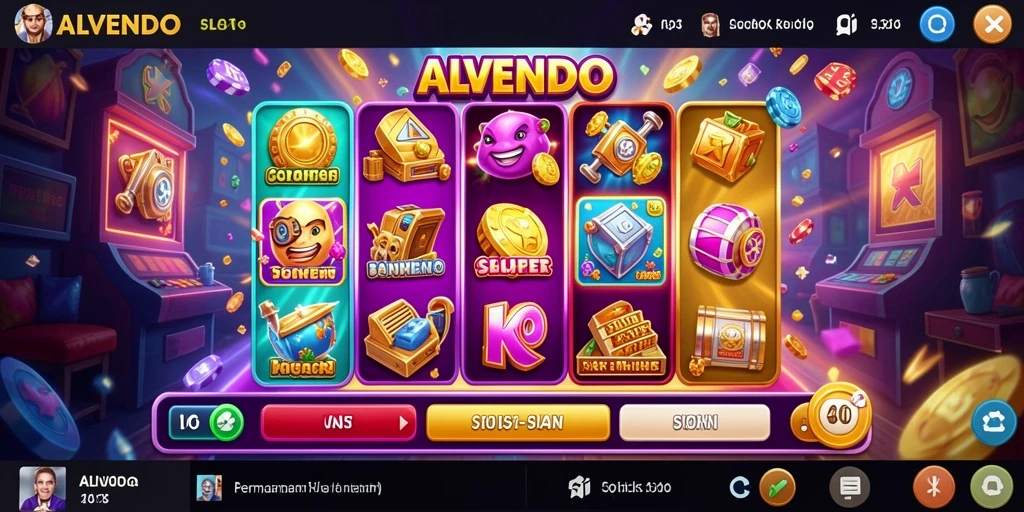 Screenshot gameplay ALVENDO menunjukkan aksi slot yang seru dan penuh warna.