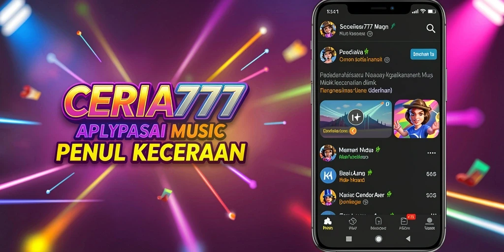Screenshot CERIA777 menunjukkan pengguna menikmati musik dengan antarmuka yang cerah.