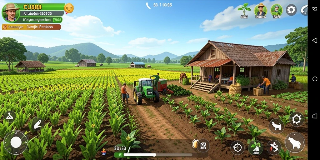 Screenshot CU888 menampilkan petualangan seru dalam berkebun dan merawat hewan.