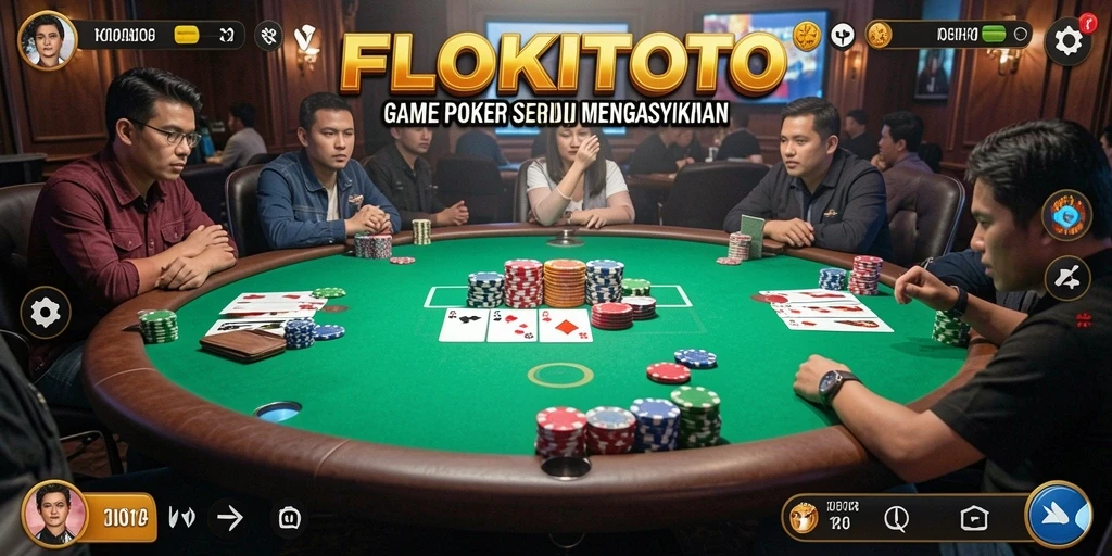 Tangkapan layar gameplay seru di FLOKITOTO, menampilkan suasana meja Poker.