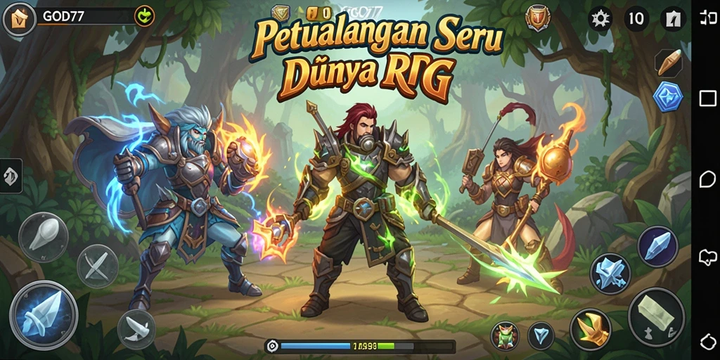 Screenshot utama GOD77 menampilkan pertarungan epik di dunia RPG yang memukau.