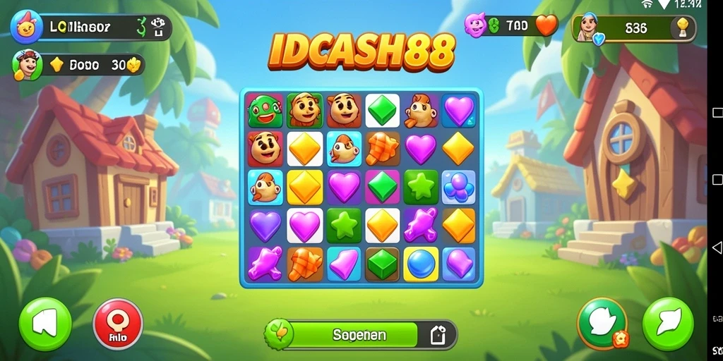 Screenshot IDCASH88 yang menunjukkan gameplay seru match-3.