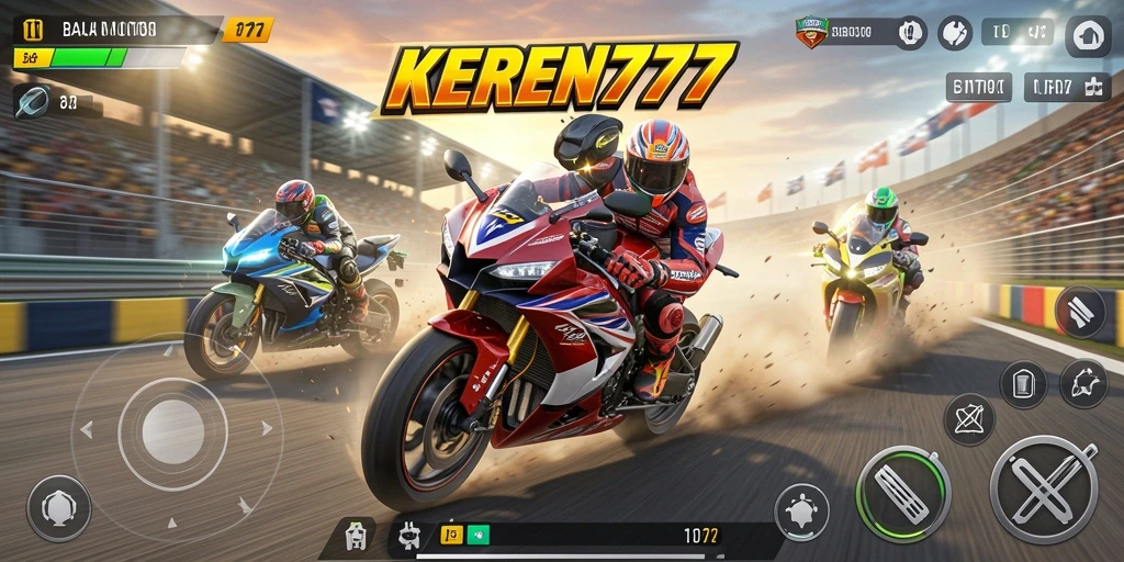 Tampilan gameplay KEREN777 dengan aksi balap motor yang mendebarkan.