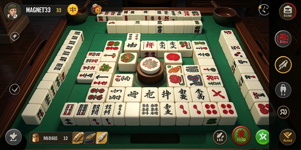 Screenshot gameplay MAGNET33 menampilkan papan Mahjong yang menarik dan antarmuka yang ramah pengguna.