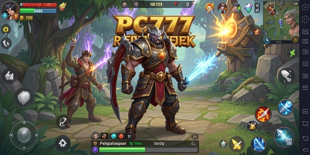 Screenshot gameplay PC777 menampilkan pertarungan epik dan dunia yang kaya.